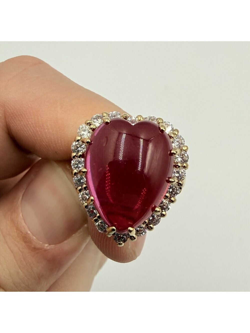 Vintage Camrose & Kross JBK Heart Shaped Lab-Created Ruby CZ Halo Size 8 Ring